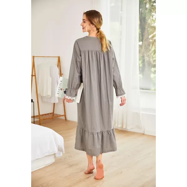 Ekouaer Victorian Nightgown Cotton Long Sleeve Vintage Old Fashioned Gown The Ring Costume for WomenGrey