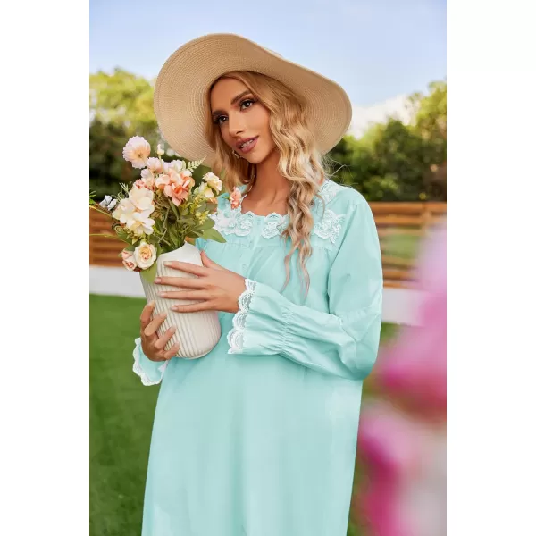 Ekouaer Victorian Nightgown Cotton Long Sleeve Vintage Old Fashioned Gown The Ring Costume for WomenLight Green