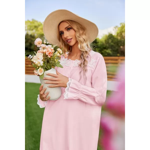 Ekouaer Victorian Nightgown Cotton Long Sleeve Vintage Old Fashioned Gown The Ring Costume for WomenPink