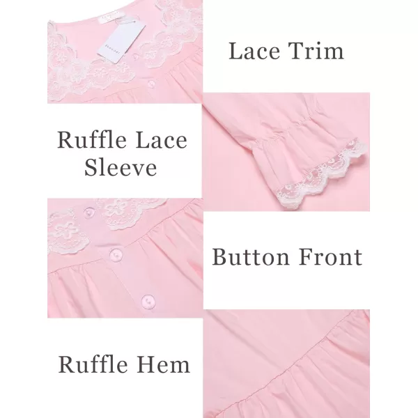 Ekouaer Victorian Nightgown Cotton Long Sleeve Vintage Old Fashioned Gown The Ring Costume for WomenPink