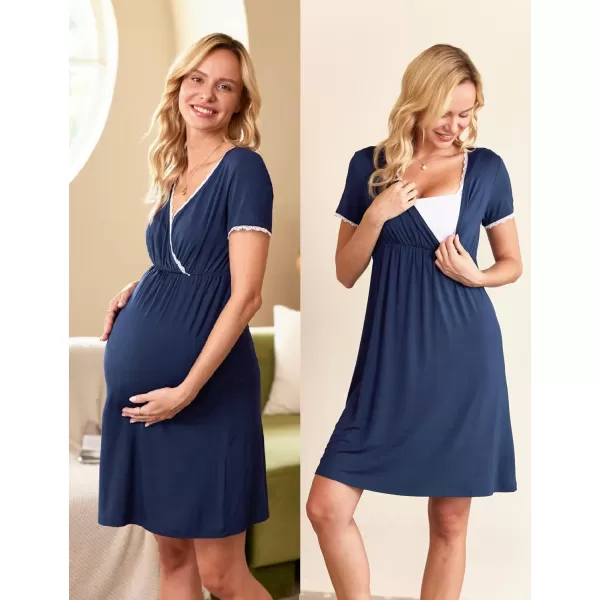 Ekouaer Women 3 in 1 DeliveryLaborMaternityNursing Nightgown Short Sleeve Pleated Breastfeeding Sleep DressSXXLBlue