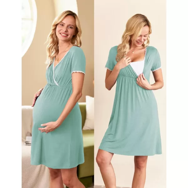 Ekouaer Women 3 in 1 DeliveryLaborMaternityNursing Nightgown Short Sleeve Pleated Breastfeeding Sleep DressSXXLGreen