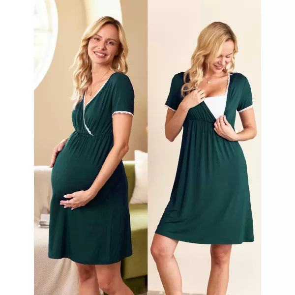 Ekouaer Women 3 in 1 DeliveryLaborMaternityNursing Nightgown Short Sleeve Pleated Breastfeeding Sleep DressSXXLHuntergreen