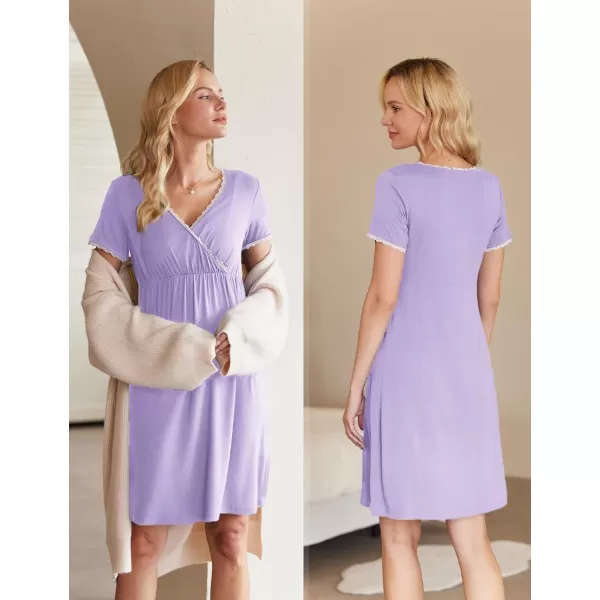 Ekouaer Women 3 in 1 DeliveryLaborMaternityNursing Nightgown Short Sleeve Pleated Breastfeeding Sleep DressSXXLLight Purple