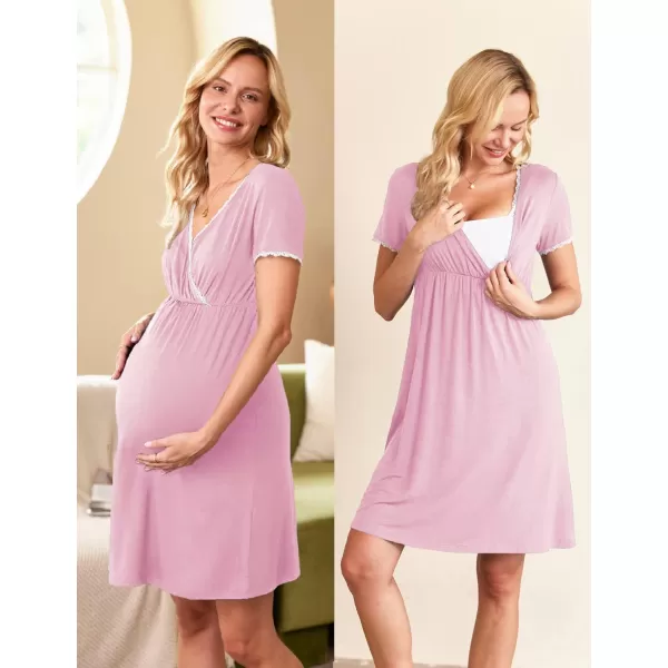 Ekouaer Women 3 in 1 DeliveryLaborMaternityNursing Nightgown Short Sleeve Pleated Breastfeeding Sleep DressSXXLMisty Rose