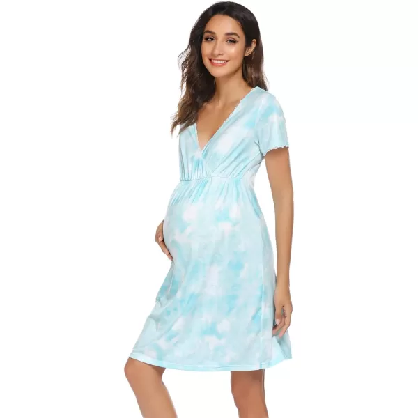 Ekouaer Women 3 in 1 DeliveryLaborMaternityNursing Nightgown Short Sleeve Pleated Breastfeeding Sleep DressSXXLTie Dye Printed