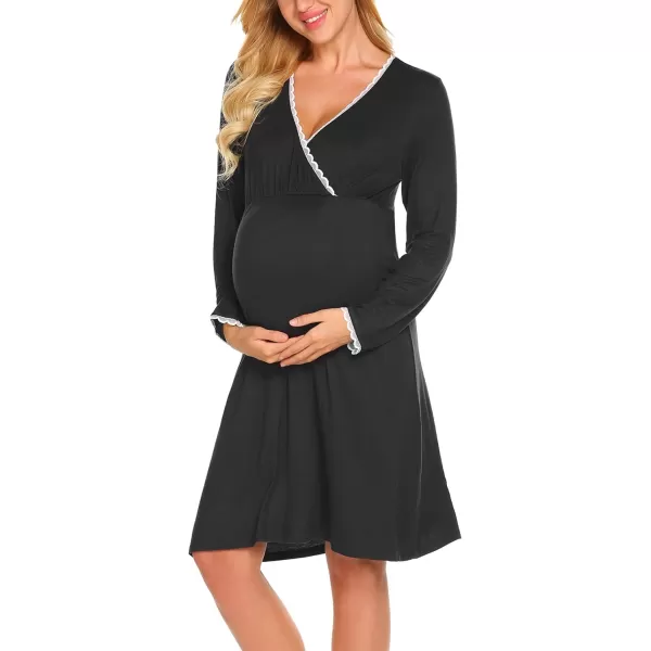 Ekouaer Women 3 in 1 DeliveryLaborMaternityNursing Nightgown Short Sleeve Pleated Breastfeeding Sleep DressSXXLZ Black