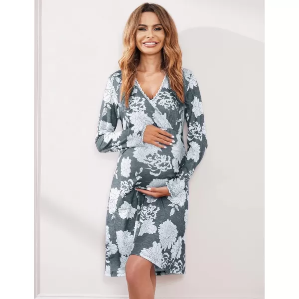 Ekouaer Women 3 in 1 DeliveryLaborMaternityNursing Nightgown Short Sleeve Pleated Breastfeeding Sleep DressSXXLZ Grey Flowers