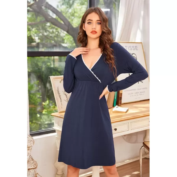 Ekouaer Women 3 in 1 DeliveryLaborMaternityNursing Nightgown Short Sleeve Pleated Breastfeeding Sleep DressSXXLZ Navy Blue