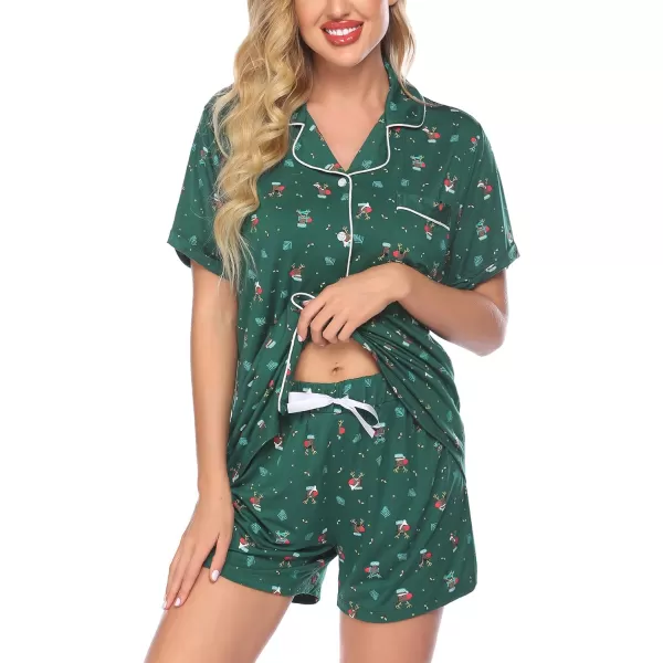 Ekouaer Women Classic Button Down Soft Short Pajamas SetApat10christmas Deer