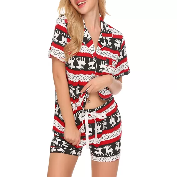 Ekouaer Women Classic Button Down Soft Short Pajamas SetApatchristmas Red