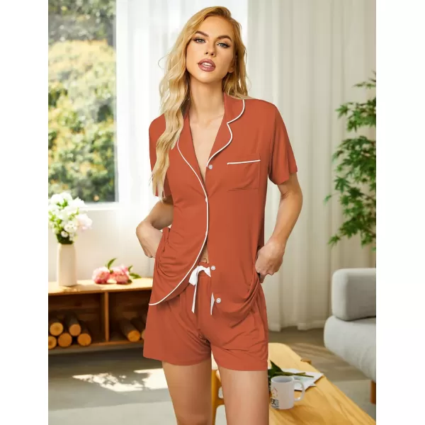 Ekouaer Women Classic Button Down Soft Short Pajamas SetCaramel