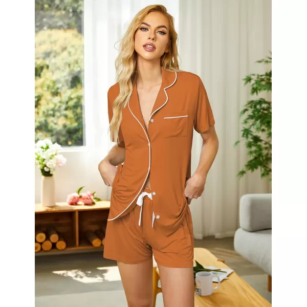 Ekouaer Women Classic Button Down Soft Short Pajamas SetLight Brown
