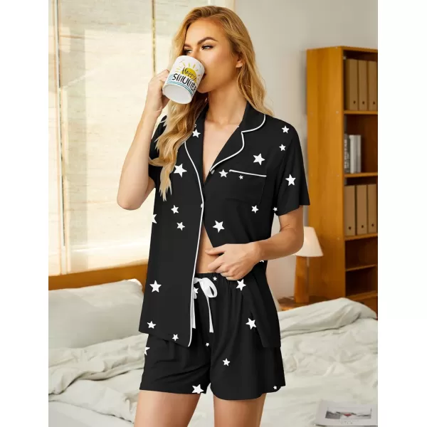 Ekouaer Women Classic Button Down Soft Short Pajamas SetPat27black With Stars