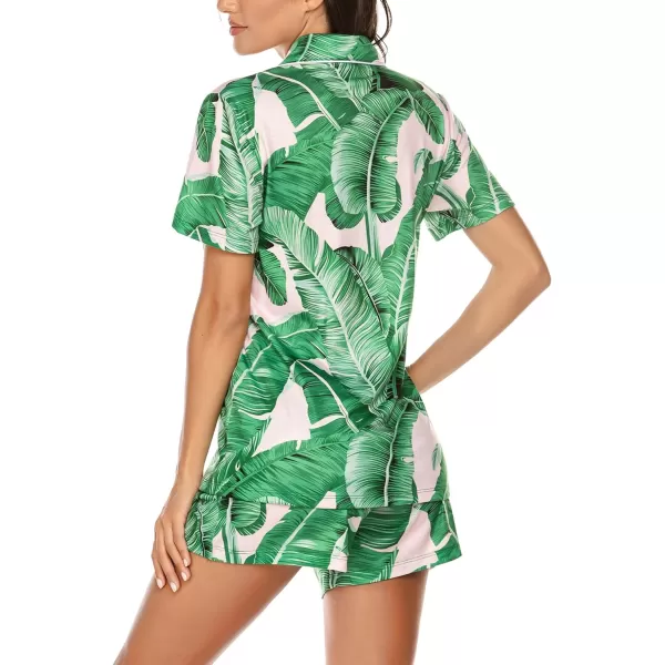Ekouaer Women Classic Button Down Soft Short Pajamas SetPat3pink Leaves