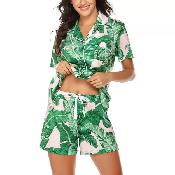 Ekouaer Women Classic Button Down Soft Short Pajamas SetPat3pink Leaves