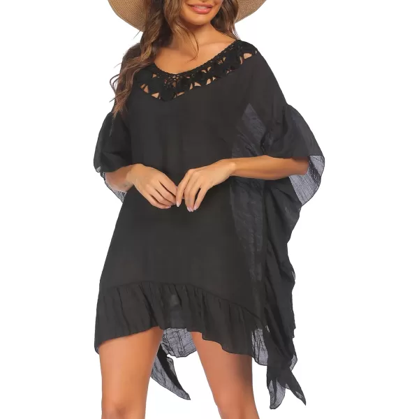 Ekouaer Women Crochet Neck Beach Cover UpBlack