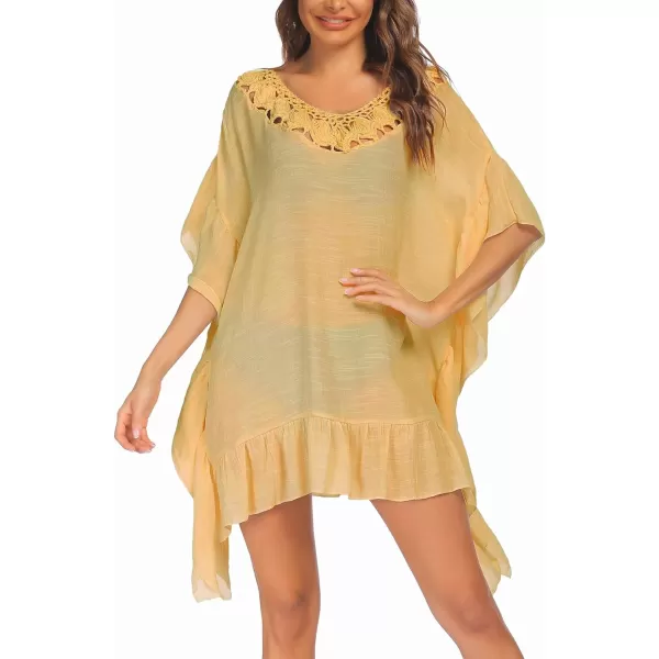 Ekouaer Women Crochet Neck Beach Cover UpDark Yellow