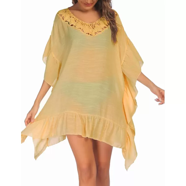 Ekouaer Women Crochet Neck Beach Cover UpDark Yellow