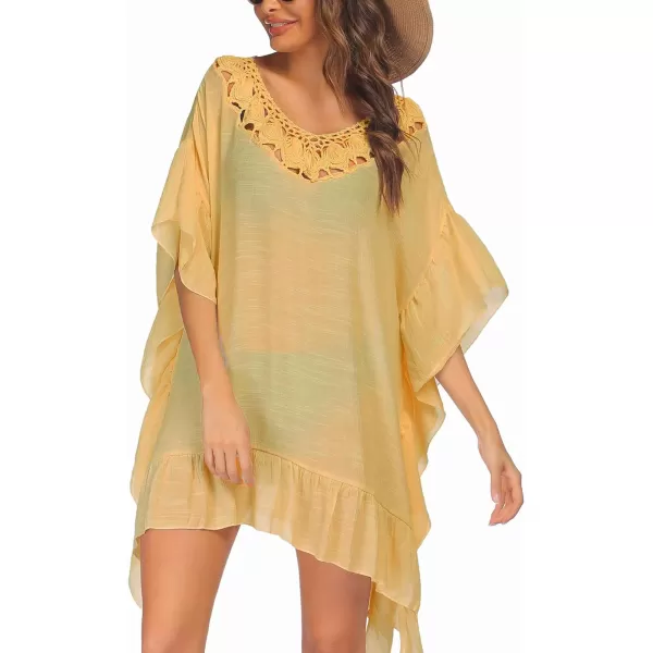 Ekouaer Women Crochet Neck Beach Cover UpDark Yellow