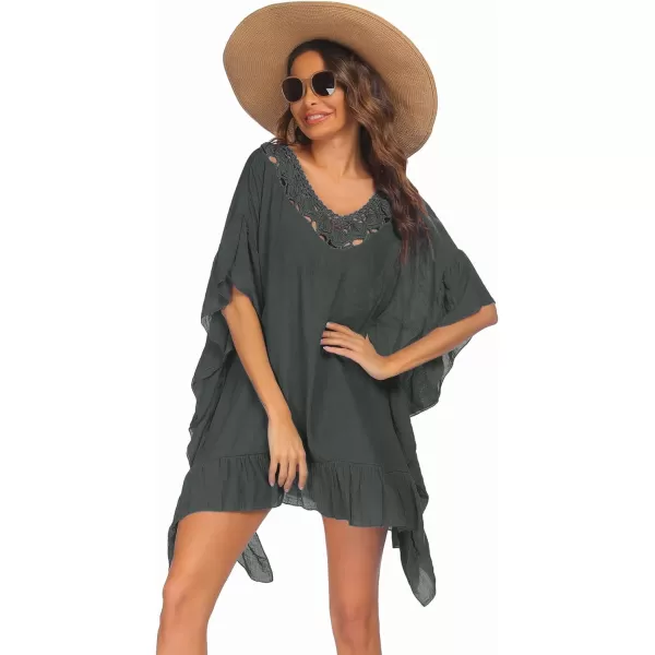 Ekouaer Women Crochet Neck Beach Cover UpGrey