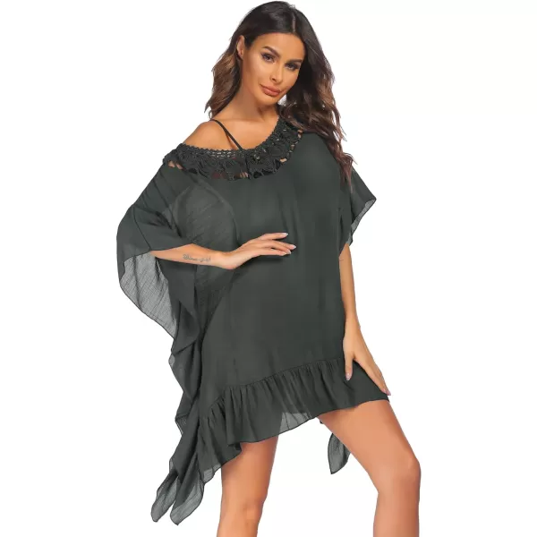 Ekouaer Women Crochet Neck Beach Cover UpGrey