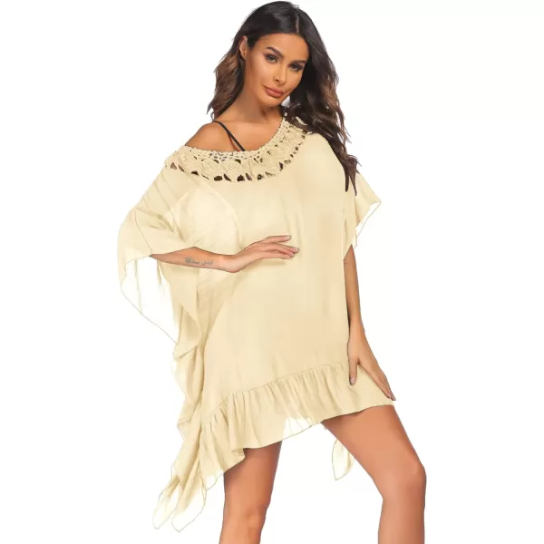 Ekouaer Women Crochet Neck Beach Cover UpKhaki