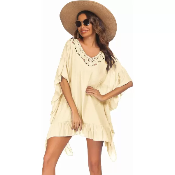 Ekouaer Women Crochet Neck Beach Cover UpKhaki