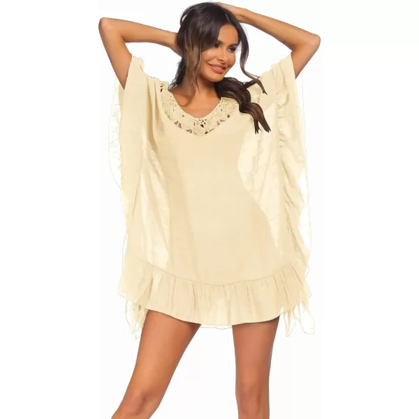 Ekouaer Women Crochet Neck Beach Cover UpKhaki