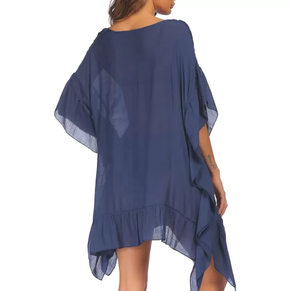 Ekouaer Women Crochet Neck Beach Cover UpNavy Blue
