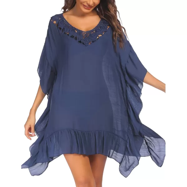 Ekouaer Women Crochet Neck Beach Cover UpNavy Blue
