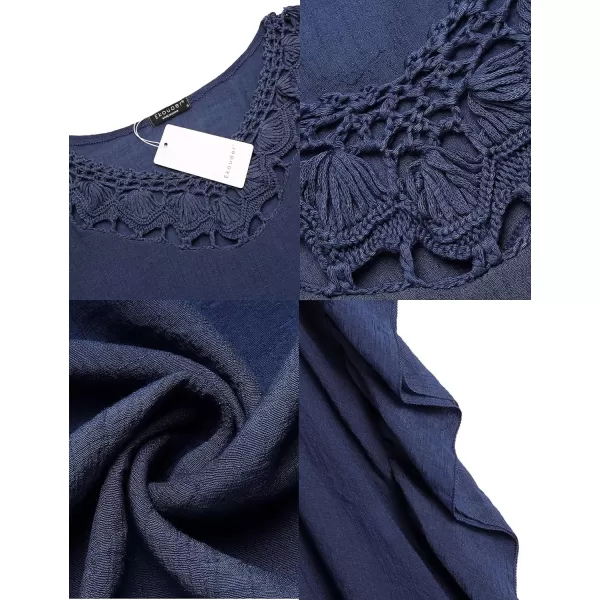 Ekouaer Women Crochet Neck Beach Cover UpNavy Blue