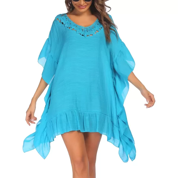 Ekouaer Women Crochet Neck Beach Cover UpPeacock Blue