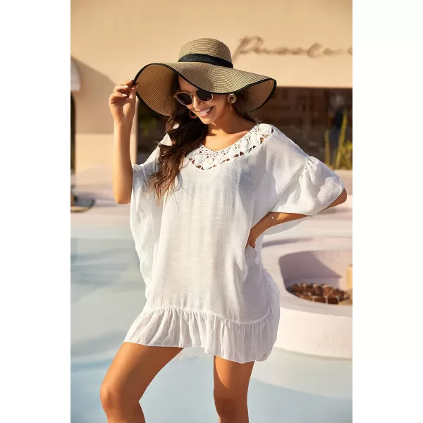 Ekouaer Women Crochet Neck Beach Cover UpWhite