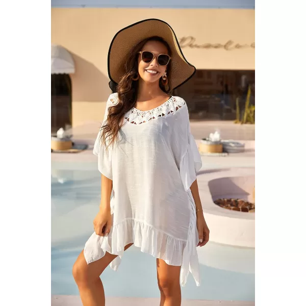 Ekouaer Women Crochet Neck Beach Cover UpWhite