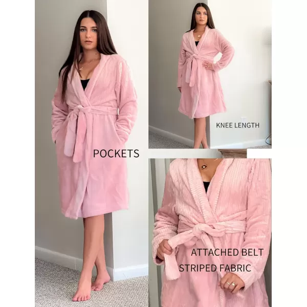 Ekouaer Women Fleece Bathrobe Plush Short Robe Long Sleeve Robe Attached Belt Soft Sleepwear Ladies Loungewear SXXLA Light Pink