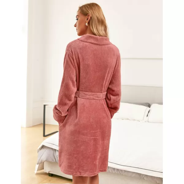 Ekouaer Women Fleece Bathrobe Plush Short Robe Long Sleeve Robe Attached Belt Soft Sleepwear Ladies Loungewear SXXLA Rose Pink
