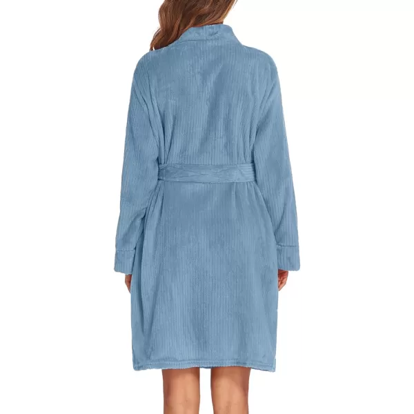 Ekouaer Women Fleece Bathrobe Plush Short Robe Long Sleeve Robe Attached Belt Soft Sleepwear Ladies Loungewear SXXLBlue