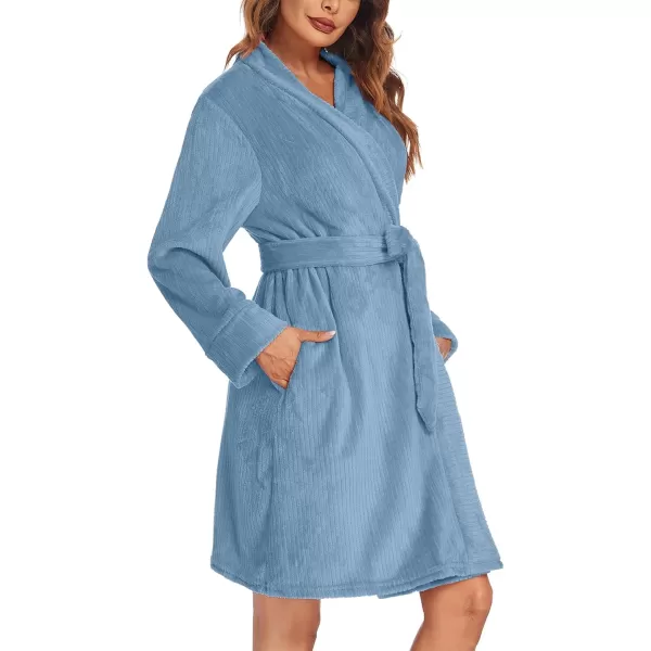 Ekouaer Women Fleece Bathrobe Plush Short Robe Long Sleeve Robe Attached Belt Soft Sleepwear Ladies Loungewear SXXLBlue