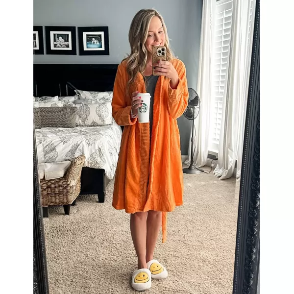 Ekouaer Women Fleece Bathrobe Plush Short Robe Long Sleeve Robe Attached Belt Soft Sleepwear Ladies Loungewear SXXLOrange