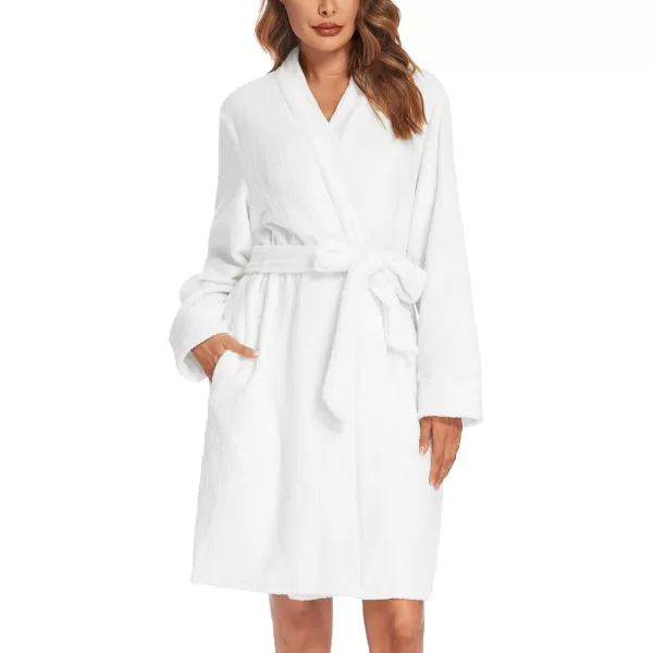 Ekouaer Women Fleece Bathrobe Plush Short Robe Long Sleeve Robe Attached Belt Soft Sleepwear Ladies Loungewear SXXLWhite