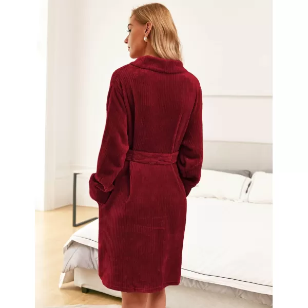 Ekouaer Women Fleece Bathrobe Plush Short Robe Long Sleeve Robe Attached Belt Soft Sleepwear Ladies Loungewear SXXLWine Red