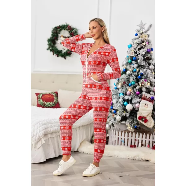 Ekouaer Women Hooded Jumpsuit Long Sleeve Onesies Zip Up One Piece Pajamas Novelty Sleepwear for WomenDchristmassnowflake