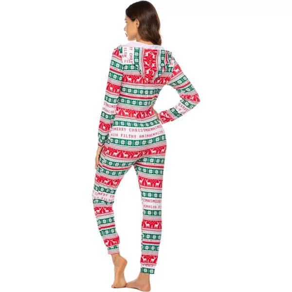 Ekouaer Women Hooded Jumpsuit Long Sleeve Onesies Zip Up One Piece Pajamas Novelty Sleepwear for WomenDchristmassnowflakeselk1