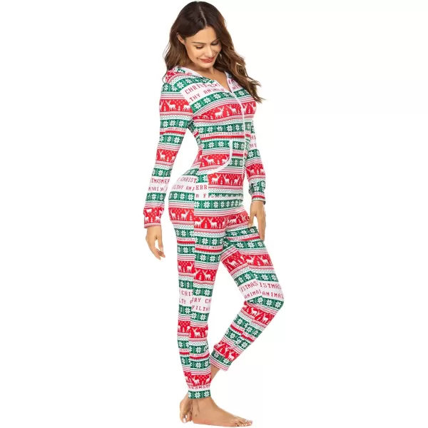 Ekouaer Women Hooded Jumpsuit Long Sleeve Onesies Zip Up One Piece Pajamas Novelty Sleepwear for WomenDchristmassnowflakeselk1