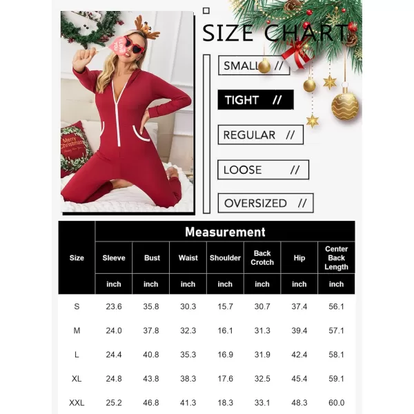 Ekouaer Women Hooded Jumpsuit Long Sleeve Onesies Zip Up One Piece Pajamas Novelty Sleepwear for WomenWine Red
