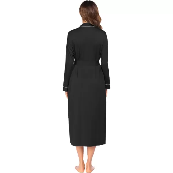 Ekouaer Women Kimono Robes Full Length Knit Bathrobe Lightweight Soft Sleepwear Vneck Casual Ladies Loungewear SXXLBlack