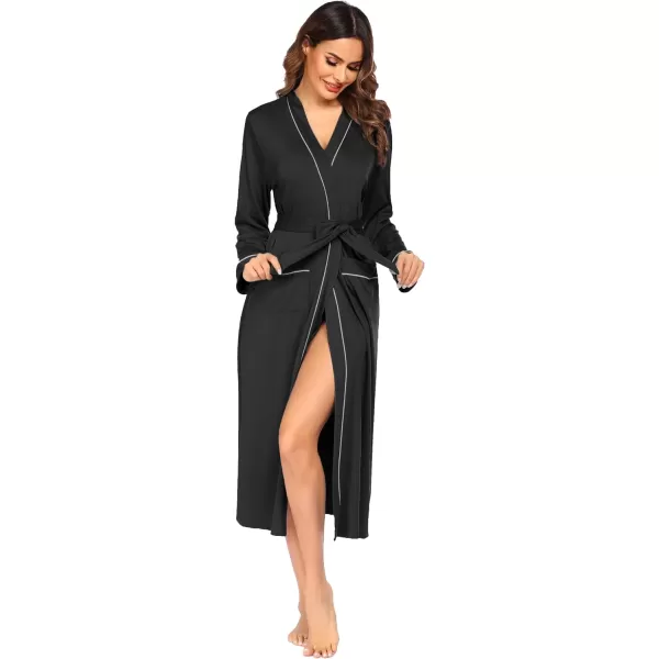 Ekouaer Women Kimono Robes Full Length Knit Bathrobe Lightweight Soft Sleepwear Vneck Casual Ladies Loungewear SXXLBlack