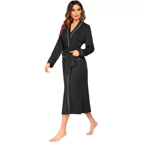Ekouaer Women Kimono Robes Full Length Knit Bathrobe Lightweight Soft Sleepwear Vneck Casual Ladies Loungewear SXXLBlack