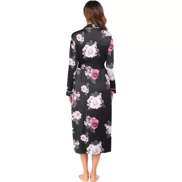 Ekouaer Women Kimono Robes Full Length Knit Bathrobe Lightweight Soft Sleepwear Vneck Casual Ladies Loungewear SXXLFloral Black